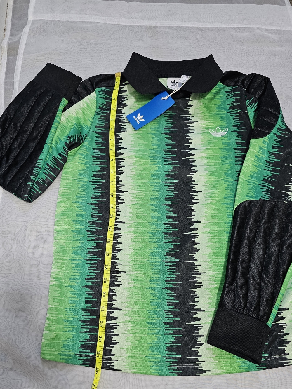 adidas Originals Men’s Long Sleeve Striped Polo Green/Black Logo Size M FM1980 - Picture 9 of 14